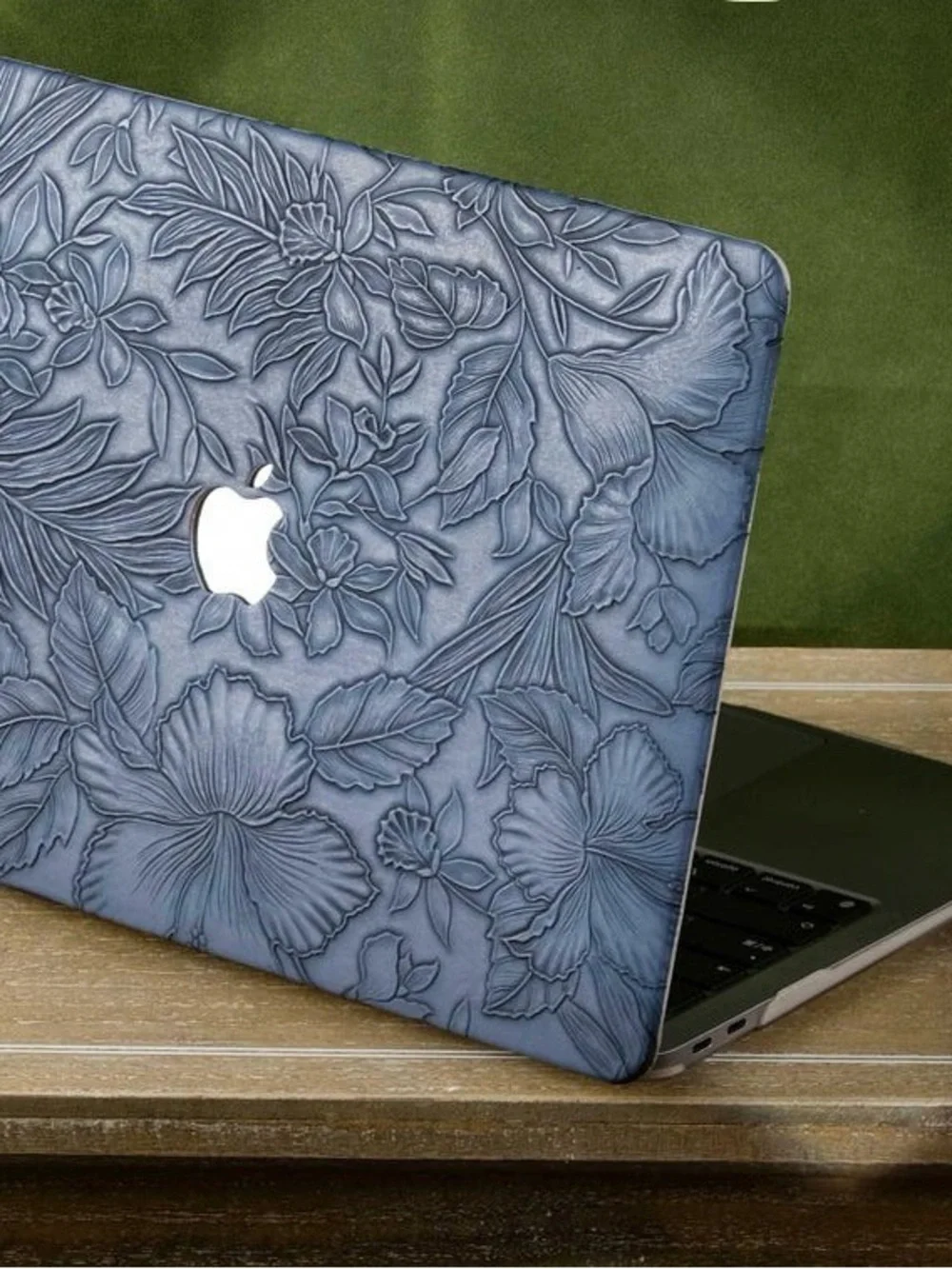 NEW MACBOOK PRO 14 Laptop with Embossed Floral Slate-Blue Cover (Etsy)